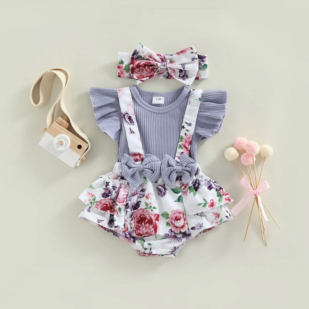Romperzinho Mila Floral com Laço Lilás - Minu Kids
