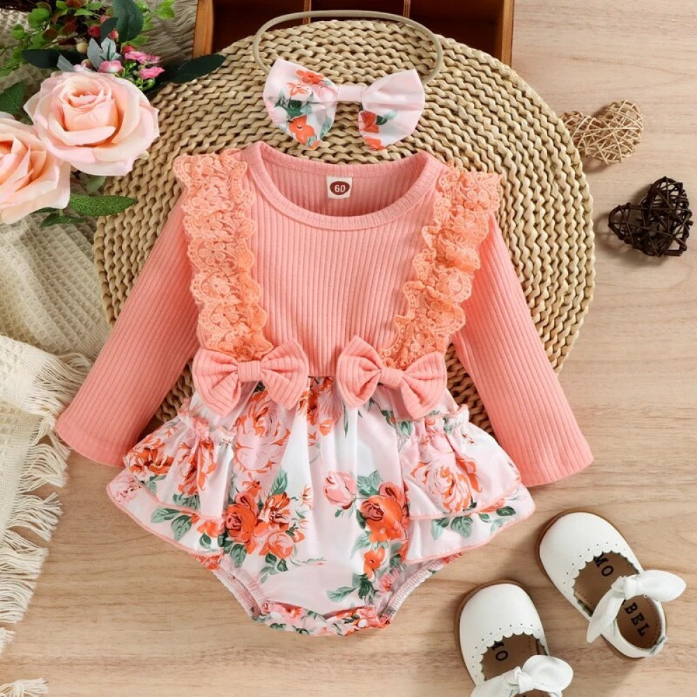Romper Rosa Floral de Manga Comprida - Minu Kids