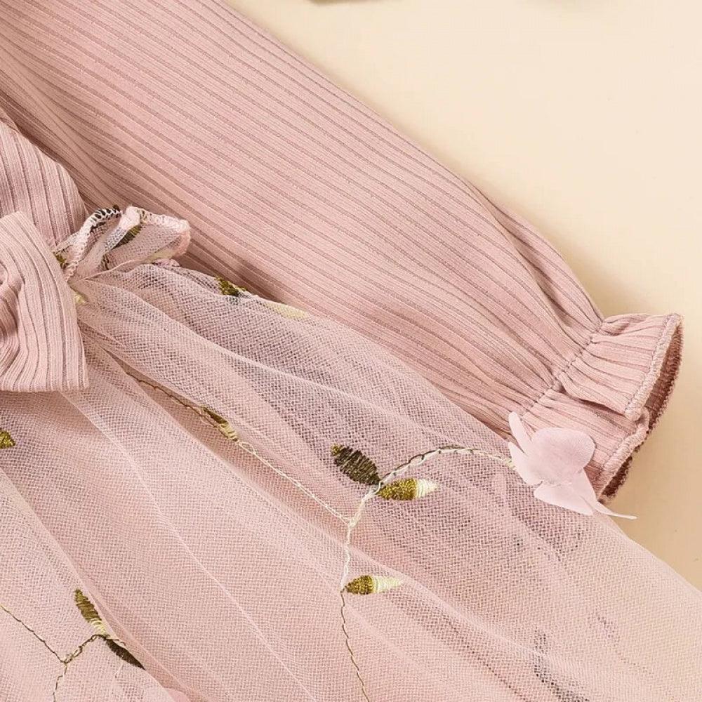 Vestido Lina Rosa com Manga Comprida - Minu Kids
