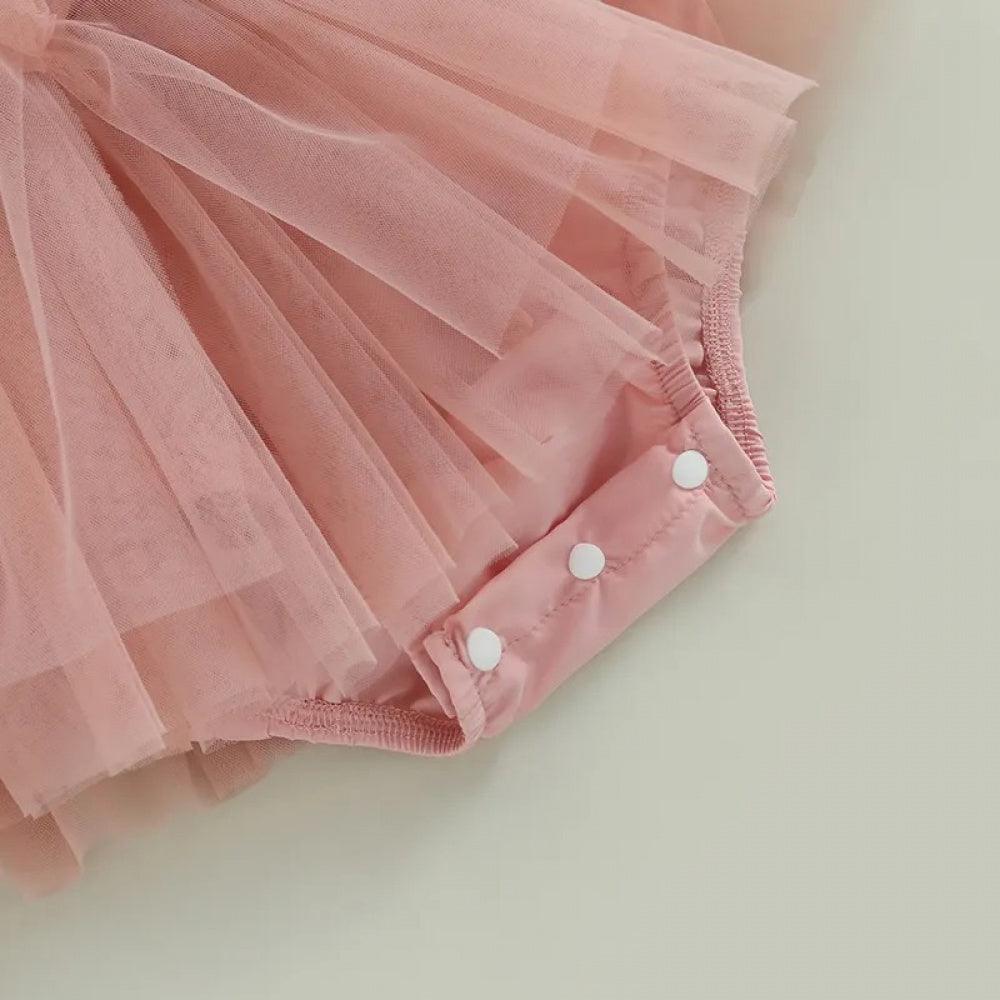 Vestidinho Julie Tule com Laço Rosa - Minu Kids