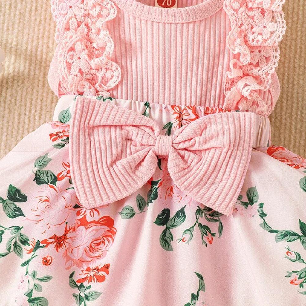 Vestidinho Floral Lili com Laço Rosa - Minu Kids