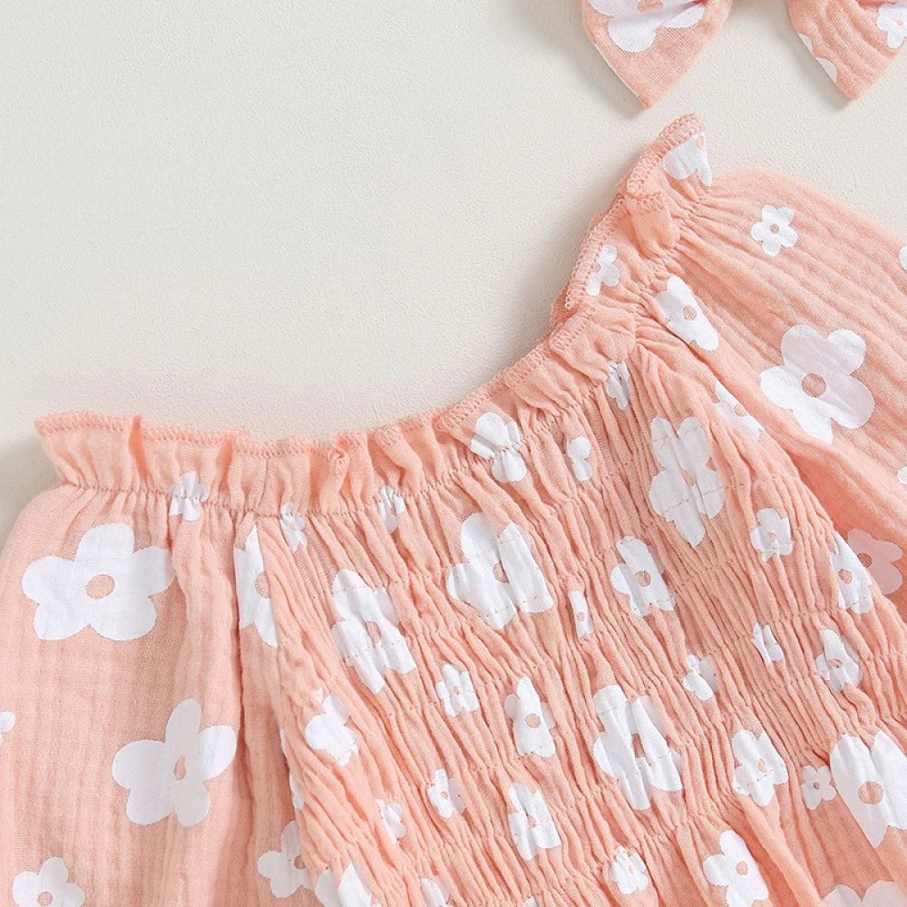 Romper Florzinha Lili Manga Comprida com Laço Rosa - Minu Kids