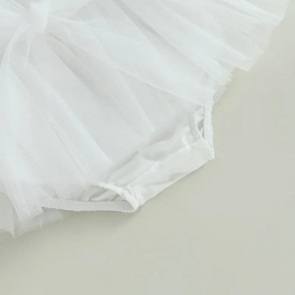 Vestidinho Julie Tule com Laço Branco - Minu Kids