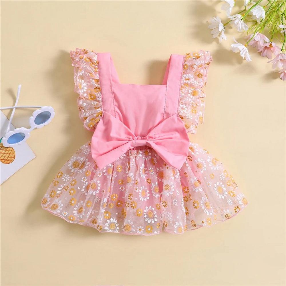 Vestidinho Pandinha Nina Florzinhas com Laço Rosa - Minu Kids
