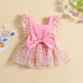 Vestidinho Pandinha Nina Florzinhas com Laço Rosa - Minu Kids