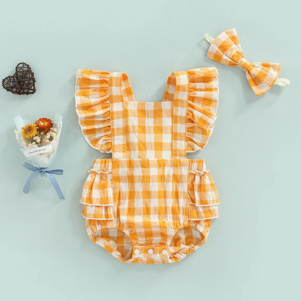 Romperzinho Xadrez Lulu com Lacinho Amarelo - Minu Kids