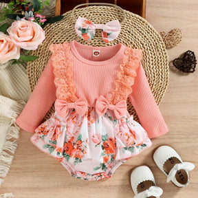 Romper Rosa Floral de Manga Comprida - Minu Kids