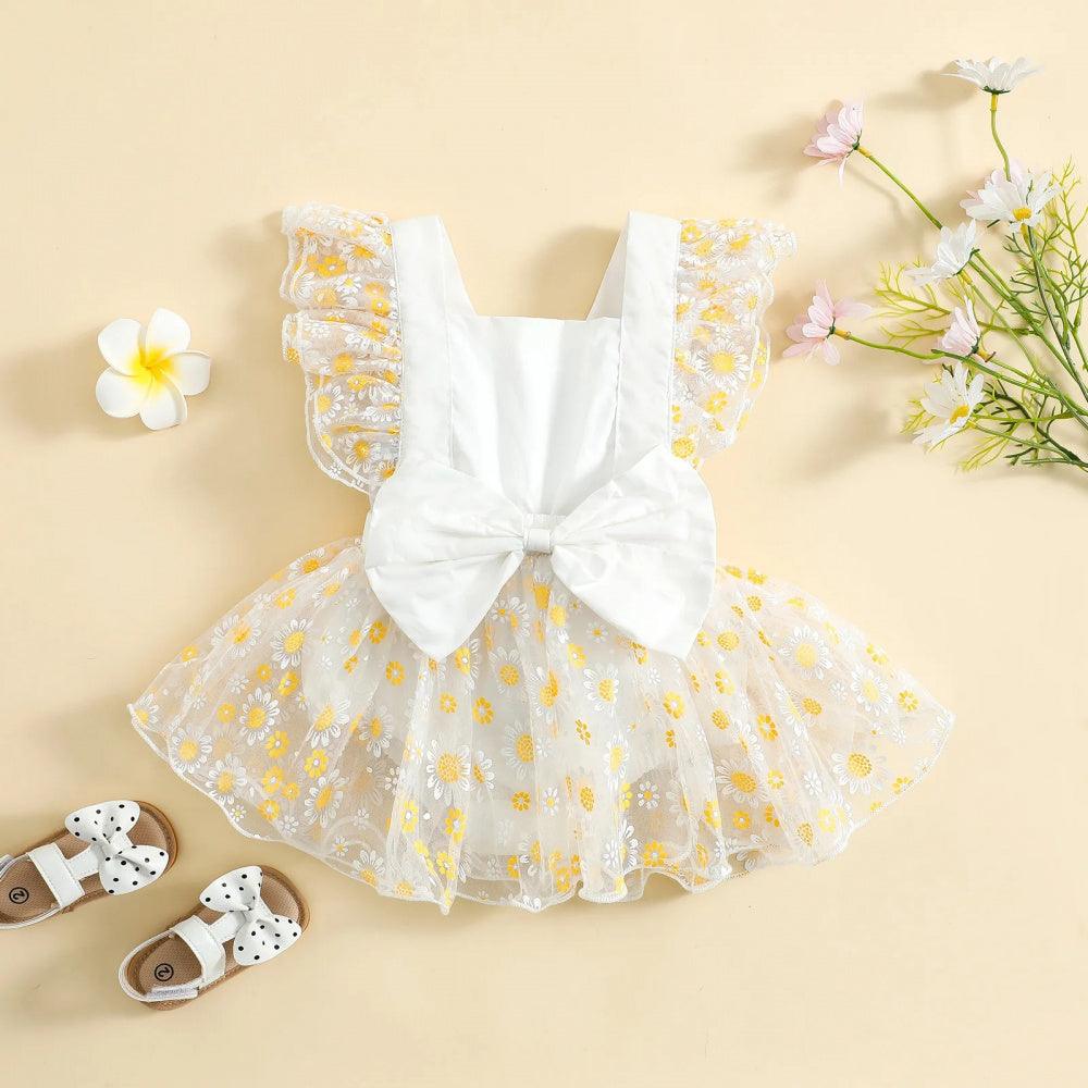 Vestidinho Lulu Laço Margarida Branco - Minu Kids