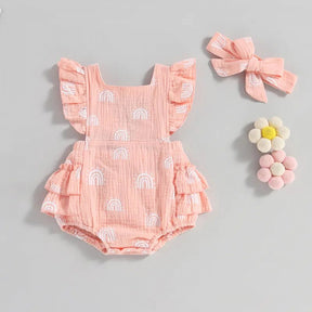 Romper Arco-Íris Lili com Laço Rosa - Minu Kids