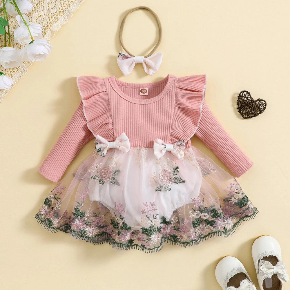 Vestidinho Jardins Manga Comprida Rosa - Minu Kids