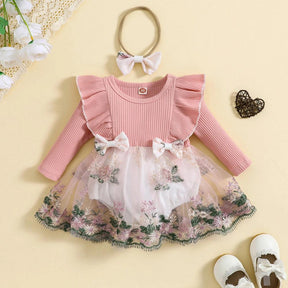 Vestidinho Jardins Manga Comprida Rosa - Minu Kids
