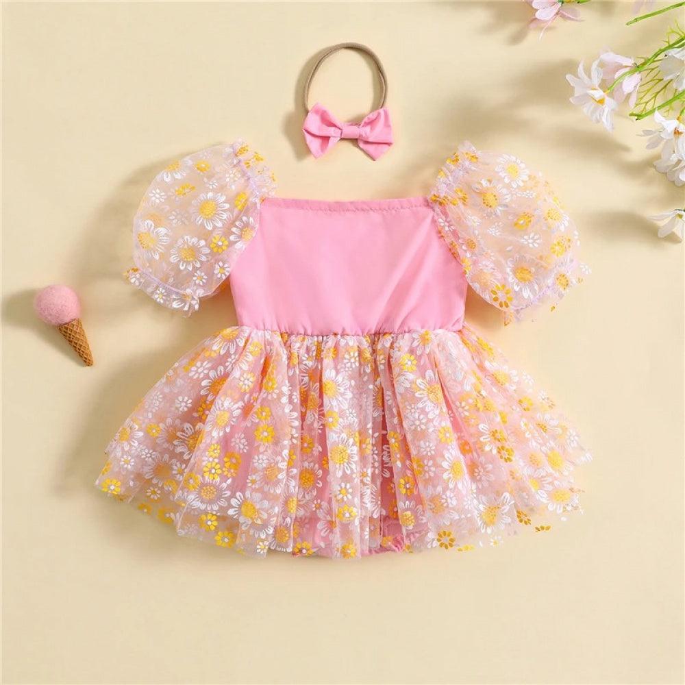 Vestidinho Nina Florzinhas Rosa - Minu Kids