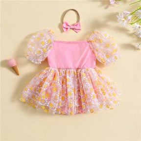 Vestidinho Nina Florzinhas Rosa - Minu Kids