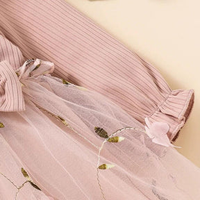 Vestido Lina Rosa com Manga Comprida - Minu Kids
