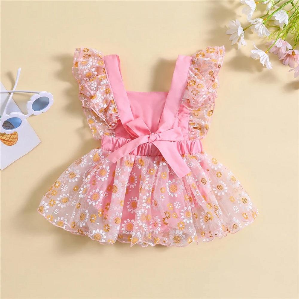 Vestidinho Pandinha Nina Florzinhas com Laço Rosa - Minu Kids