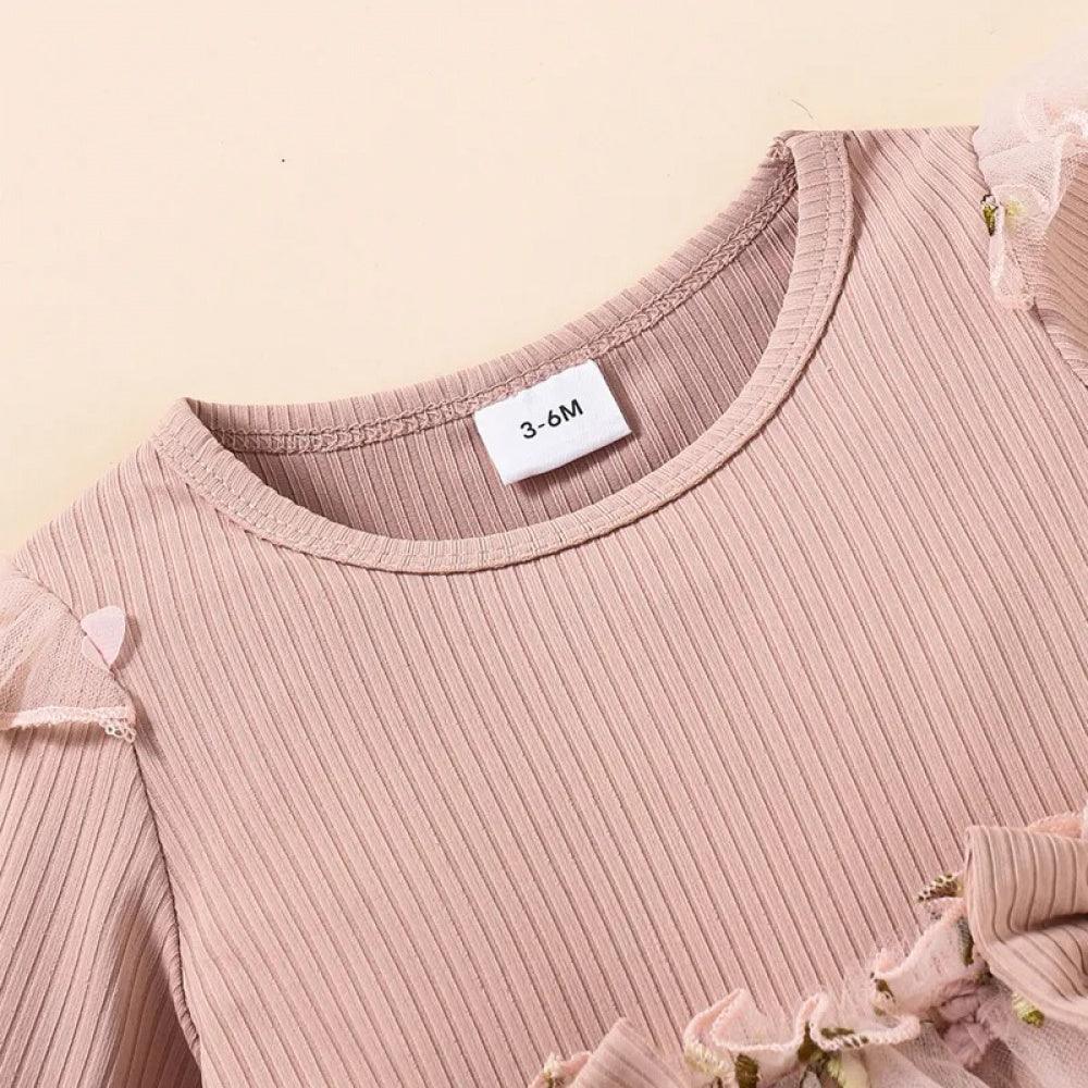 Vestido Lina Rosa com Manga Comprida - Minu Kids