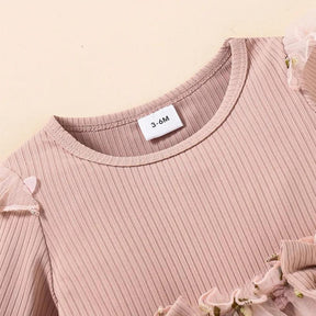 Vestido Lina Rosa com Manga Comprida - Minu Kids
