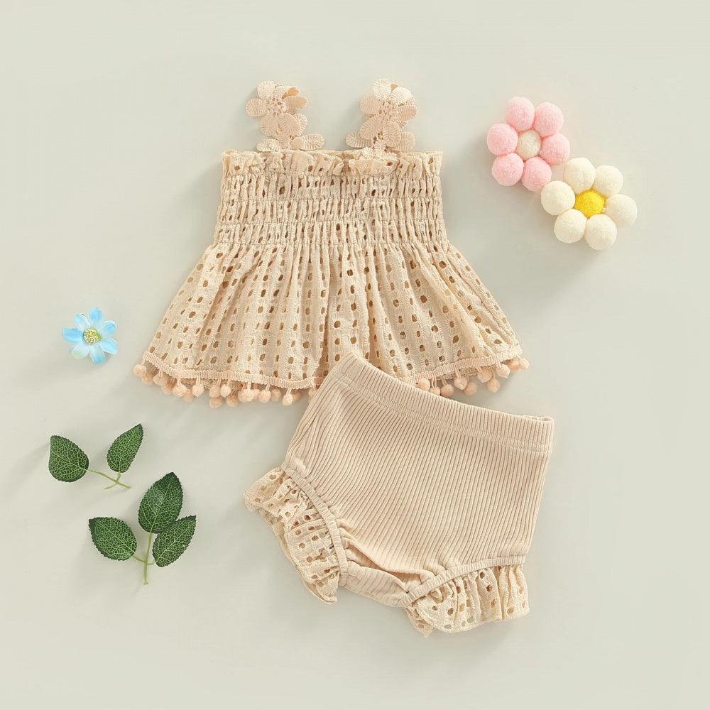 Conjutinho Cissa Blusa e Shorts Bege - Minu Kids