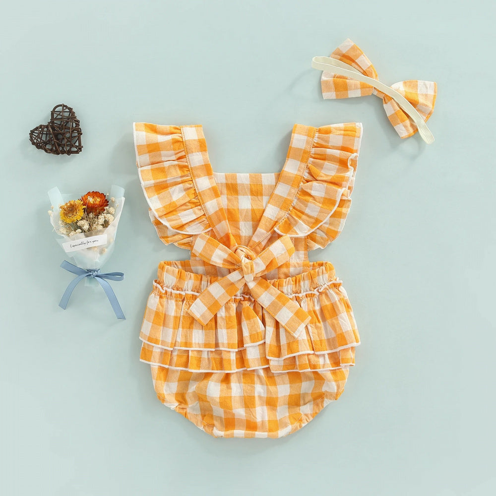 Romperzinho Xadrez Lulu com Lacinho Amarelo - Minu Kids