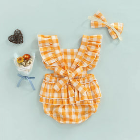 Romperzinho Xadrez Lulu com Lacinho Amarelo - Minu Kids