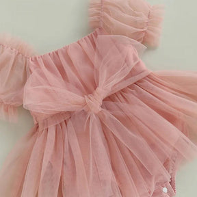 Vestidinho Julie Tule com Laço Rosa - Minu Kids